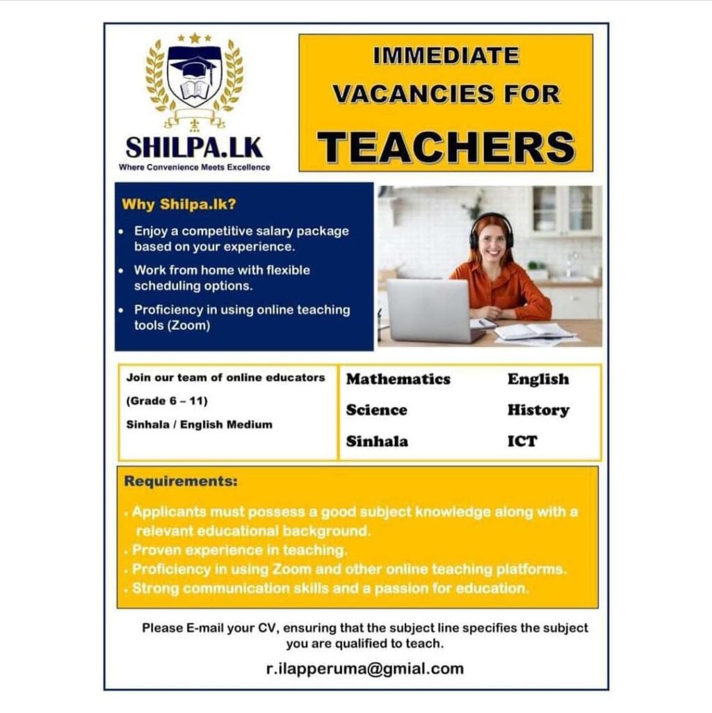 Teachers Online Part time / Work from Home Jobseeker.lk