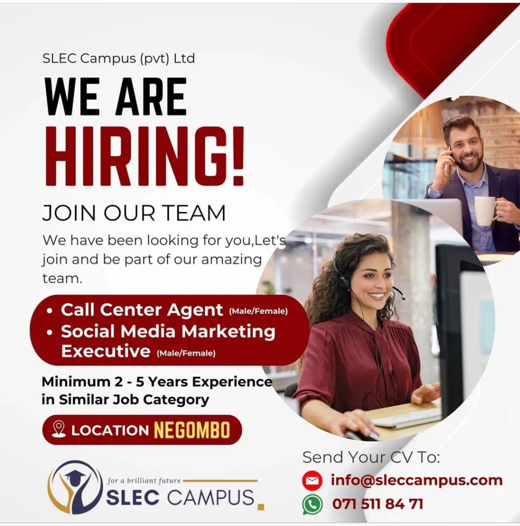 Call center agent Social Media Marketing Executive Jobseeker.lk