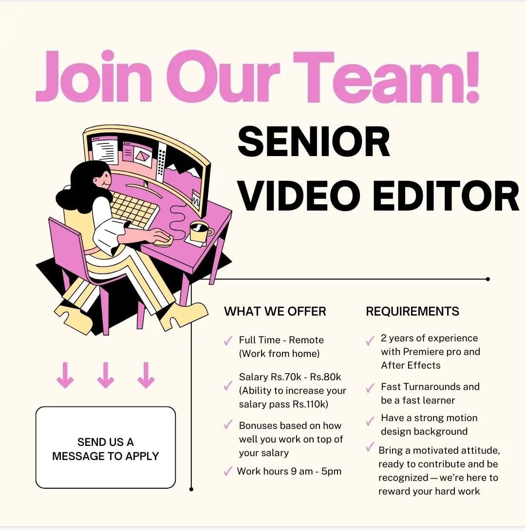 Senior Video Editor Jobseeker.lk