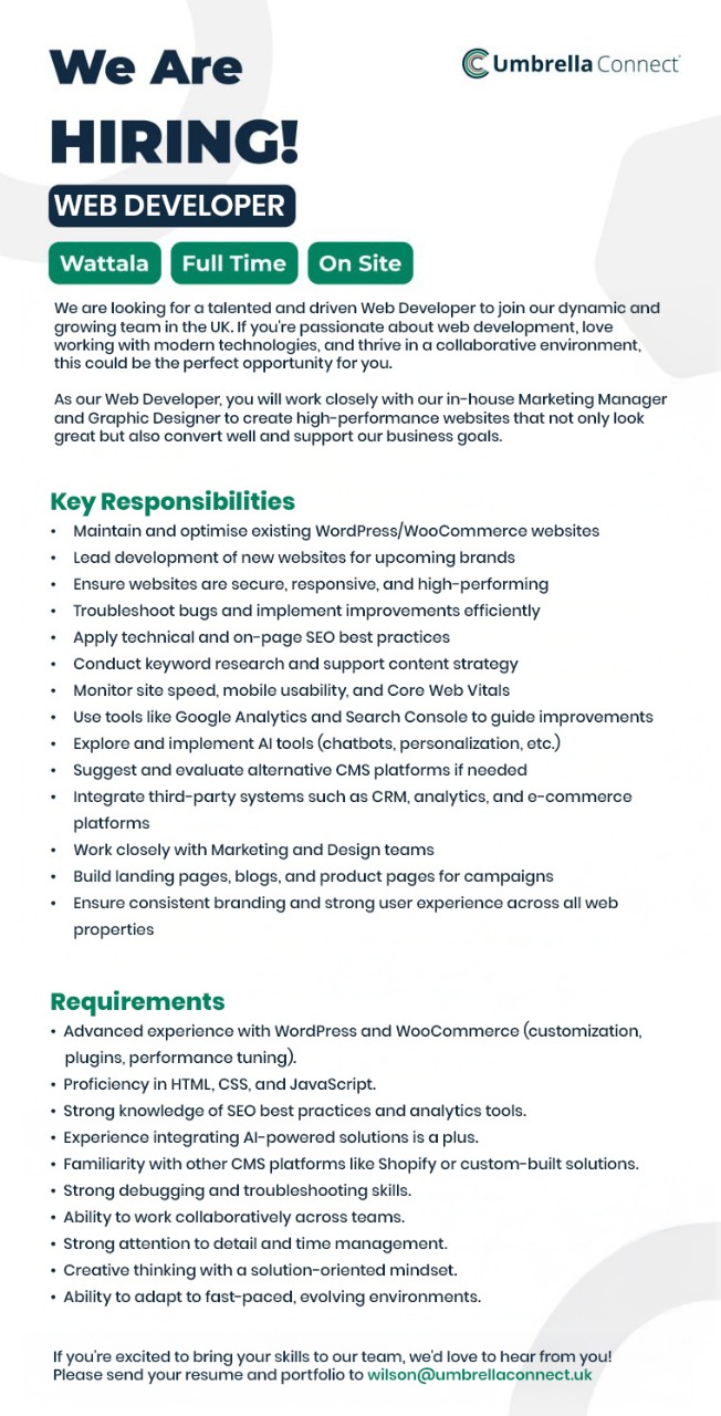 Web Developer/ Social Media Manager/ SEO Content Writer - Jobseeker.lk