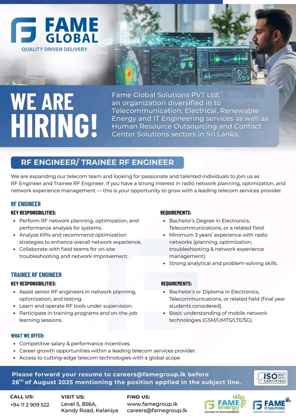 RF Engineer/ Trainee RF Engineer - Jobseeker.lk
