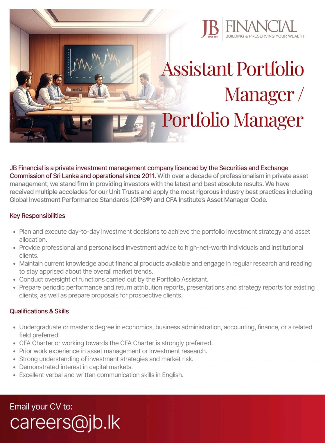 Assistant Portfolio Manager/ Portfolio Manager - Jobseeker.lk